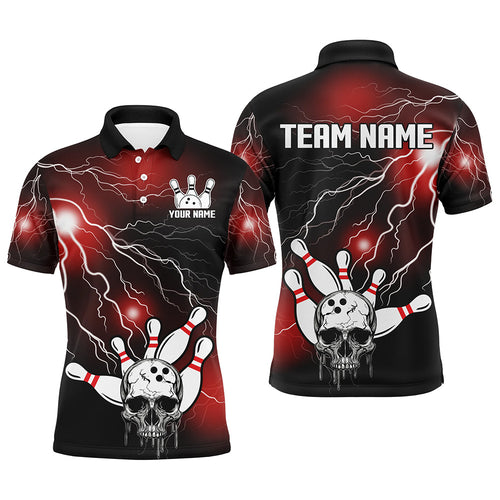 Skull Bowling Polo Shirt For Men & Women Light Thunder Red Bowling Team Jersey Halloween BDT541
