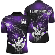 Load image into Gallery viewer, Skull Bowling 1/4 Zip Shirt For Men &amp; Women Light Thunder Purple Bowling Team Jersey Halloween BDT541