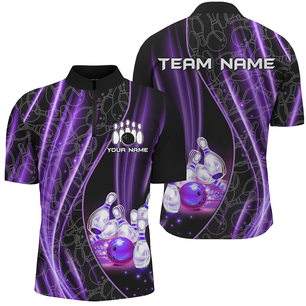 Purple Light Bowling 1/4 Zip Shirt For Men Women Custom Team Bowling Jersey For Couples BDT504