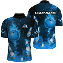Load image into Gallery viewer, Blue Flame Bowling Shirts Men &amp; Women Custom Bowling Team Jersey 1/4 Zip Bowling Uniform BDT529