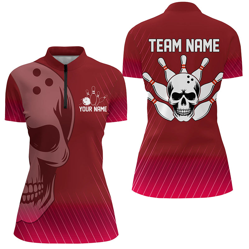 Red Skull Bowling Shirts Men & Women Custom 1/4 Bowling Team Jersey Unisex BDT484