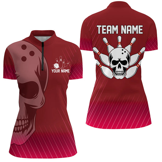Red Skull Bowling Shirts Men & Women Custom 1/4 Bowling Team Jersey Unisex BDT484