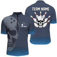 Load image into Gallery viewer, Blue Skull Bowling Shirts Men &amp; Women Custom 1/4 Bowling Team Jersey Unisex BDT484