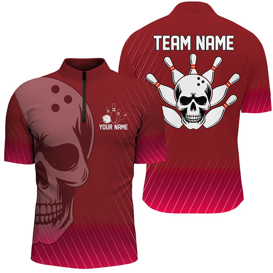 Red Skull Bowling Shirts Men & Women Custom 1/4 Bowling Team Jersey Unisex BDT484