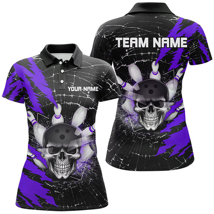 Skull Bowling Polo Shirt For Men & Women Custom Halloween Bowling Team Jersey Purple BDT538
