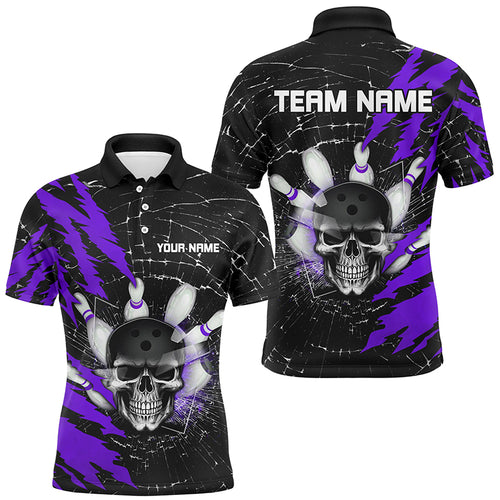 Skull Bowling Polo Shirt For Men & Women Custom Halloween Bowling Team Jersey Purple BDT538
