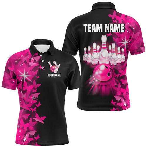 Pink Butterfly Bowling Polo Shirts For Men Women Custom Bowling Jersey Team BDT505