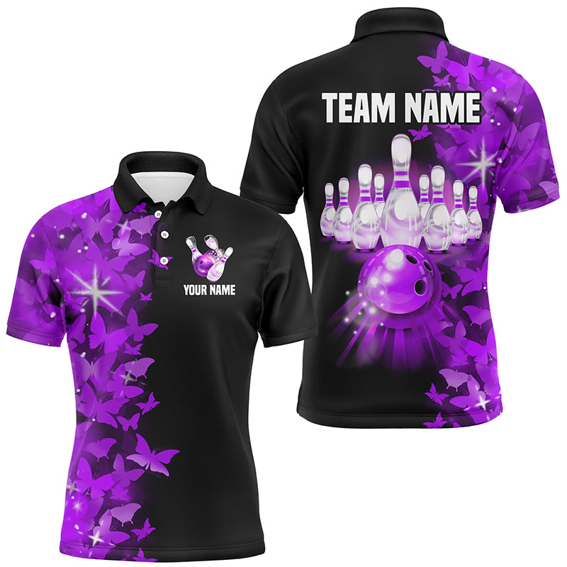 Purple Butterfly Bowling Polo Shirts For Men Women Custom Bowling Jersey Team BDT505