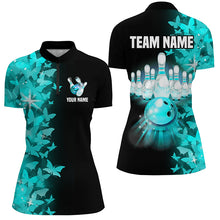 Load image into Gallery viewer, Turquoise Butterfly Bowling Shirts For Men Women Custom 1/4 Zip Bowling Jersey Team BDT505