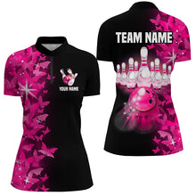 Load image into Gallery viewer, Pink Butterfly Bowling Shirts For Men Women Custom 1/4 Zip Bowling Jersey Team BDT505