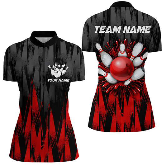 Unisex Bowling Team Jerseys Custom Red Bowling Quarter Zip Shirt For Men & Women BDT458