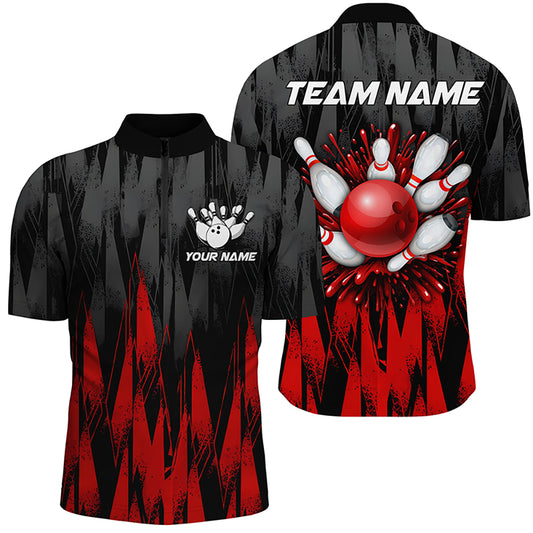 Unisex Bowling Team Jerseys Custom Red Bowling Quarter Zip Shirt For Men & Women BDT458