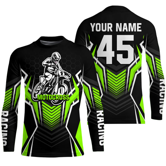 Green Motocross Jersey Men Women Kid Upf30+ Custom Dirt Bike Shirt Off-Road Jersey Boys Girls PDT668