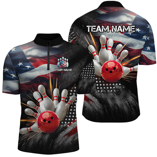 American Bowling Shirt Men And Women Custom Patriotic Bowling Jersey Team Quarter-Zip BDT520