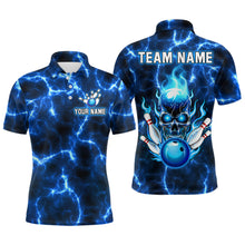 Load image into Gallery viewer, Skull Bowling Shirt For Men Women Custom Polo Bowling Team Jersey Lightning Blue BDT494