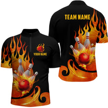 Load image into Gallery viewer, Custom Black &amp; Orange Bowling Shirts For Men &amp; Women Flame Bowling Team Jersey Quarter-Zip BDT536