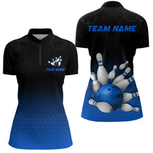 Load image into Gallery viewer, Personalized Blue Bowling Shirt for Men &amp; Women Bowling Team Jersey Bowling Quarter-Zip BDT555