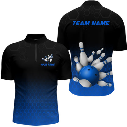 Personalized Blue Bowling Shirt for Men & Women Bowling Team Jersey Bowling Quarter-Zip BDT555