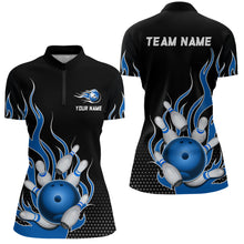 Load image into Gallery viewer, Blue Flame Bowling Quarter Zip Shirts for Men And Women Custom Bowling Team Jerseys Unisex BDT477