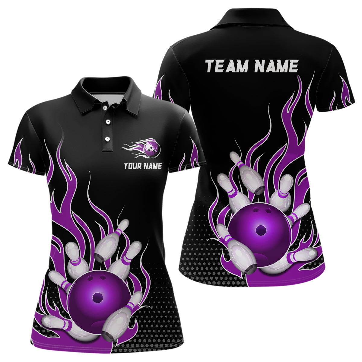 Purple Flame Bowling Polo Shirts for Men And Women Custom Bowling Team Jerseys Unisex BDT477
