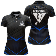 Load image into Gallery viewer, Strike Bowling Shirt for Women Personalized Bowling Jersey Blue&amp;Black Bowling Polo Shirt BDT259