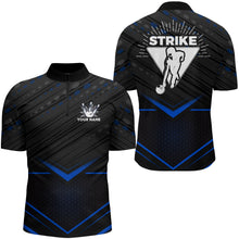 Load image into Gallery viewer, Strike Bowling Shirt for Men Personalized Bowling Jersey Blue&amp;Black Bowling Quarter-Zip Shirt BDT259