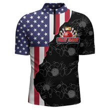 Load image into Gallery viewer, American Bowling Shirt For Men Patriotic Bowling Jersey Team League Bowling Quarter-Zip Shirt BDT313