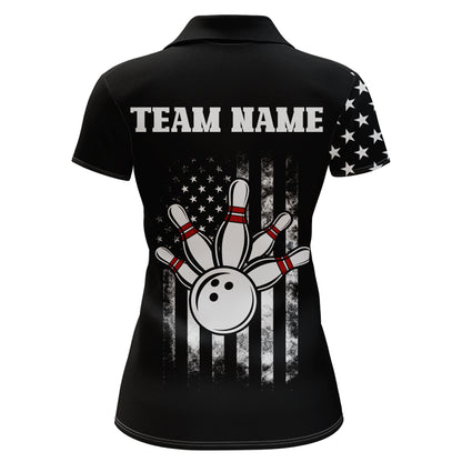 American Bowling Shirt Women Black Bowling Team League Jersey Custom Bowling Polo Shirt BDT357