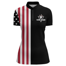 Load image into Gallery viewer, American Bowling Shirt Women Black Bowling Team League Jersey Custom Bowling Quarter-Zip Shirt BDT357