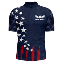 Load image into Gallery viewer, Navy Bowling Quarter-Zip Shirt Men American Bowling Team Jersey Custom Star Bowling Shirts BDT360