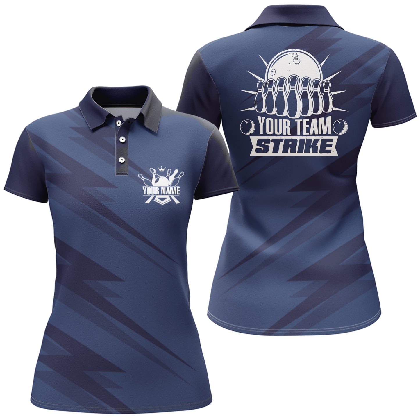 Custom Bowling Shirt For Women Blue Bowling Team League Jersey Strike Bowling Polo Shirt BDT246