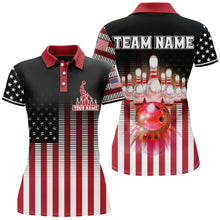 Load image into Gallery viewer, American Bowling Jersey Women Custom Black Bowling Polo Shirt Team Patriot Bowling Shirt BDT317