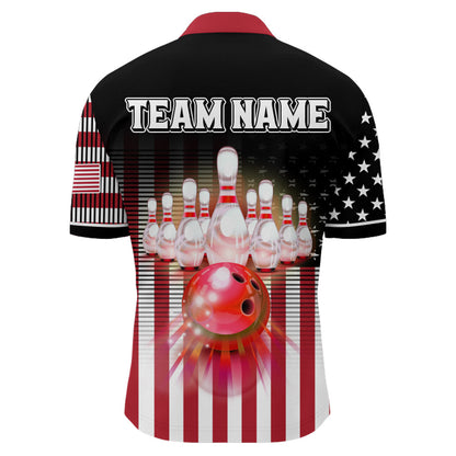 American Bowling Jersey Men Custom Black Bowling Quarter-Zip Shirt Team Patriot Bowling Shirt BDT317