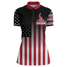 Load image into Gallery viewer, American Bowling Jersey Women Custom Black Bowling Quarter-Zip Shirt Team Patriot Bowling Shirt BDT317