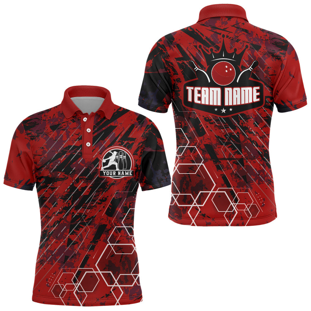 Custom Black&Red Bowling Shirt For Men Personalized Bowling Team Jersey Bowling Polo Shirt BDT323