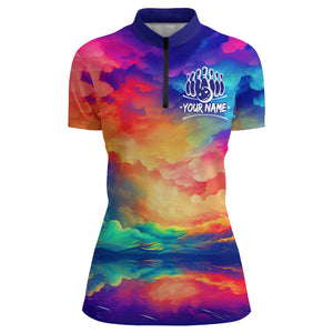 Rainbow Bowling Quarter-Zip Shirt For Women Custom Bowling Jersey Bowling Team Shirts BDT254