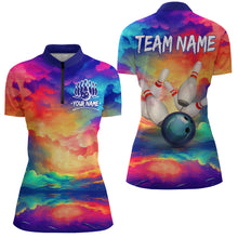 Load image into Gallery viewer, Rainbow Bowling Quarter-Zip Shirt For Women Custom Bowling Jersey Bowling Team Shirts BDT254