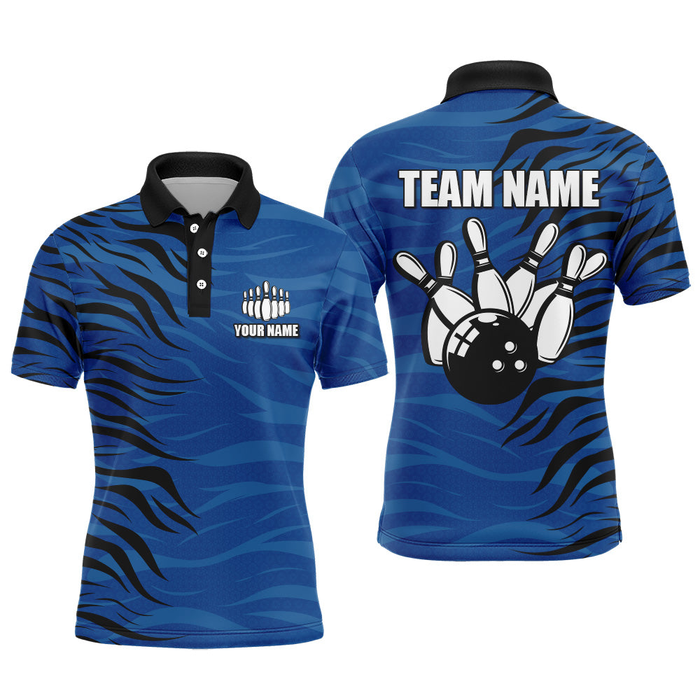 Custom Bowling Polo Shirt Blue Bowling Jersey For Men Personalized Bowling League Shirt BDT338