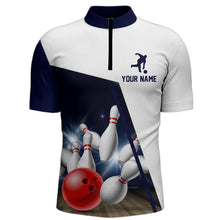 Load image into Gallery viewer, Navy Bowling Quarter-Zip Shirt Men Personalized 3D Bowling Jersey Team League Bowling Shirt BDT283