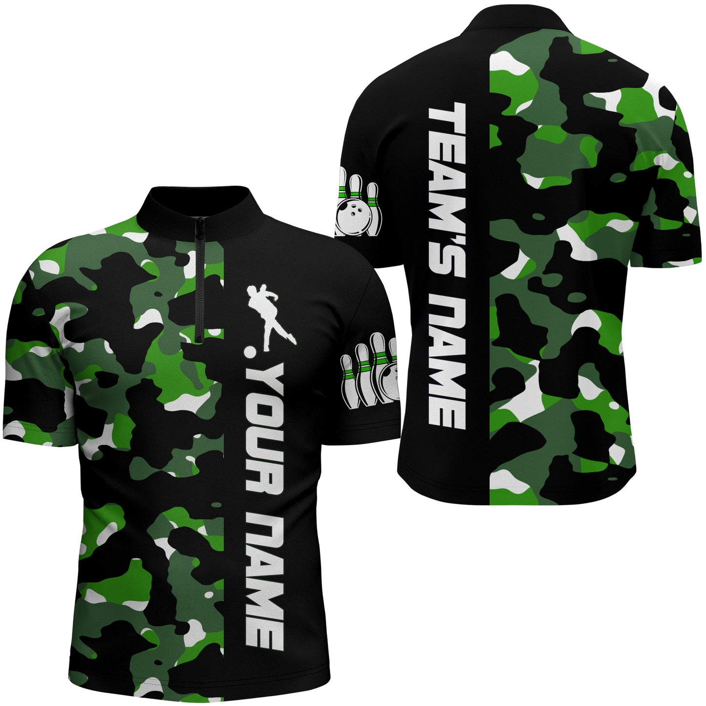 Camo Bowling Quarter-Zip Shirt For Men And Women Personalized Bowling Jerseys Team BDT446