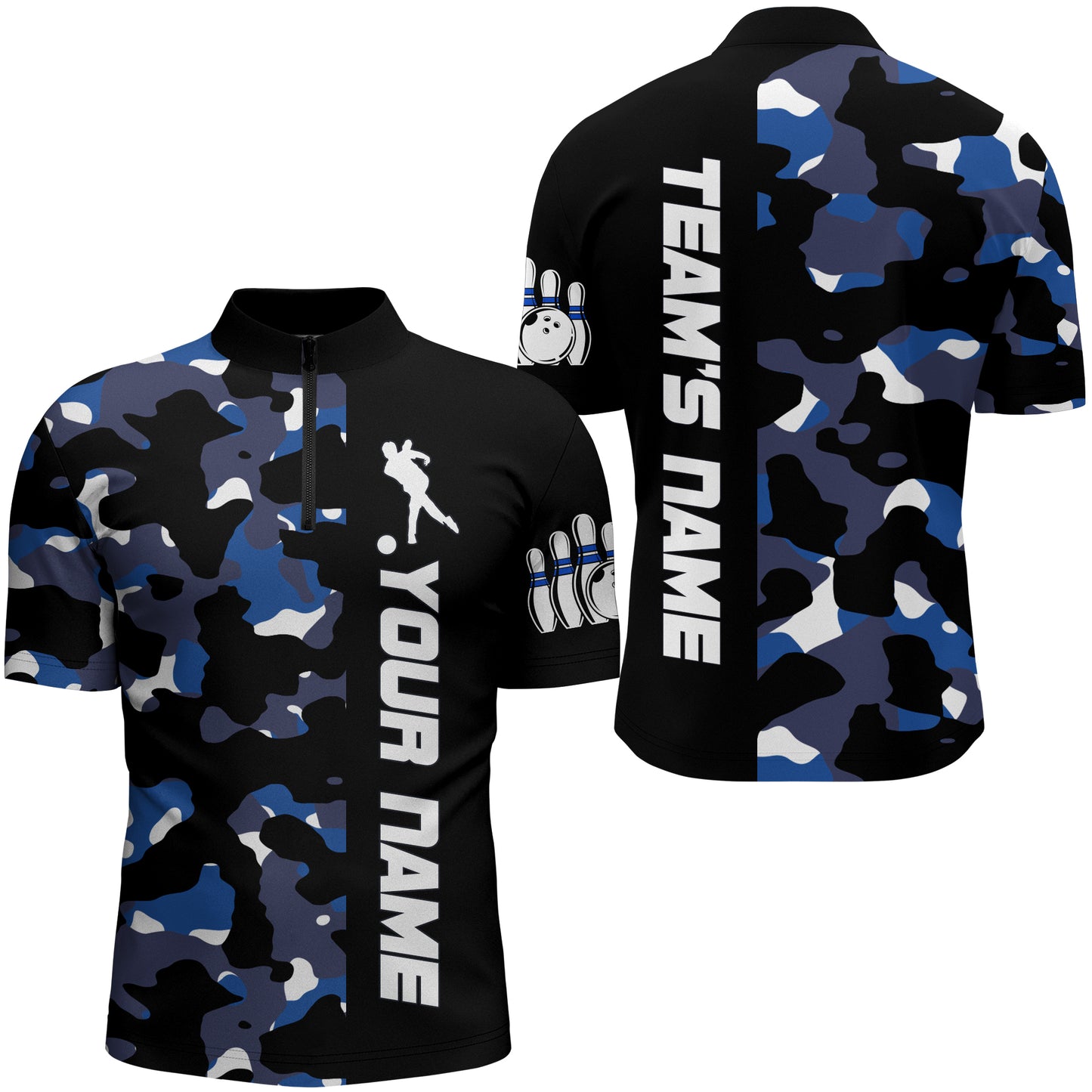 Camo Bowling Quarter-Zip Shirt For Men And Women Personalized Bowling Jerseys Team BDT446
