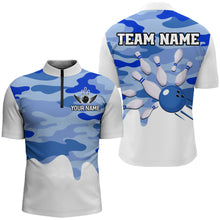 Load image into Gallery viewer, Blue Camo Bowling Jersey Men Women Bowling Team Jersey Custom Bowling 1/4 Zip Shirts Unisex BDT593