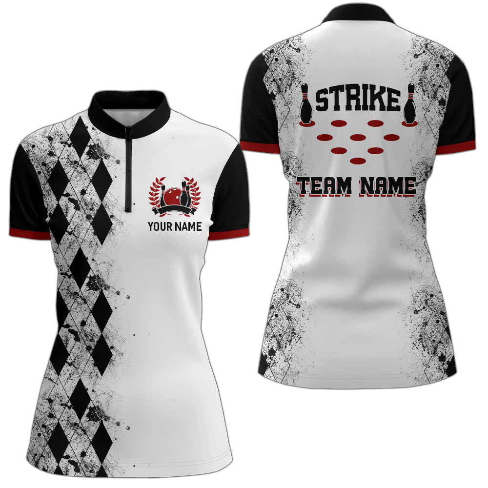 Personalized Bowling Quarter-Zip Shirt Women Strike Bowling Jersey Team White Bowling Shirt BDT256
