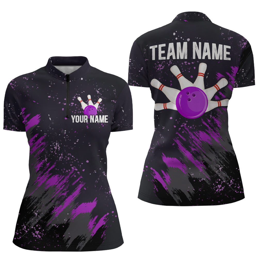 Personalized Purple Bowling Jersey Team Custom 1/4 Bowling Shirt For Men & Women BDT486