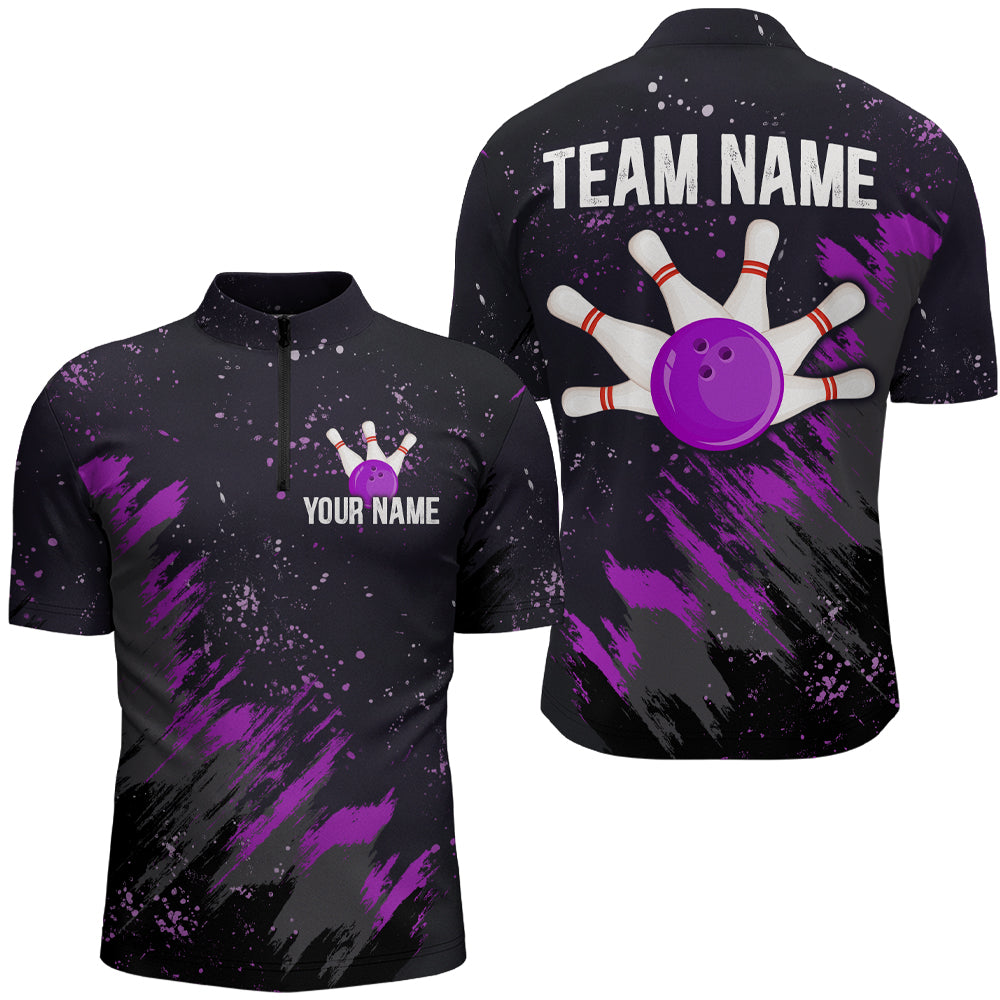 Personalized Purple Bowling Jersey Team Custom 1/4 Bowling Shirt For Men & Women BDT486