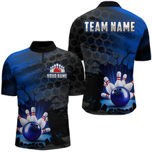 Load image into Gallery viewer, Custom Blue Bowling Shirts For Men &amp; Women Bowling Team League Jersey Unisex Quarter-Zip BDT533