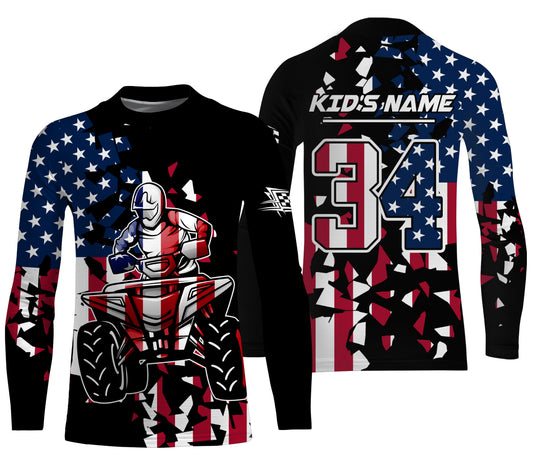 ATV Motocross Jersey Adult&Kid Personalized UPF30+ American Flag Quad Bike Shirt Off-Road ATV MX PDT726