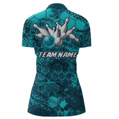 Turquoise Bowling Quarter-Zip Shirt Custom Bowling Jersey For Women Bowling Shirts For Team BDT255