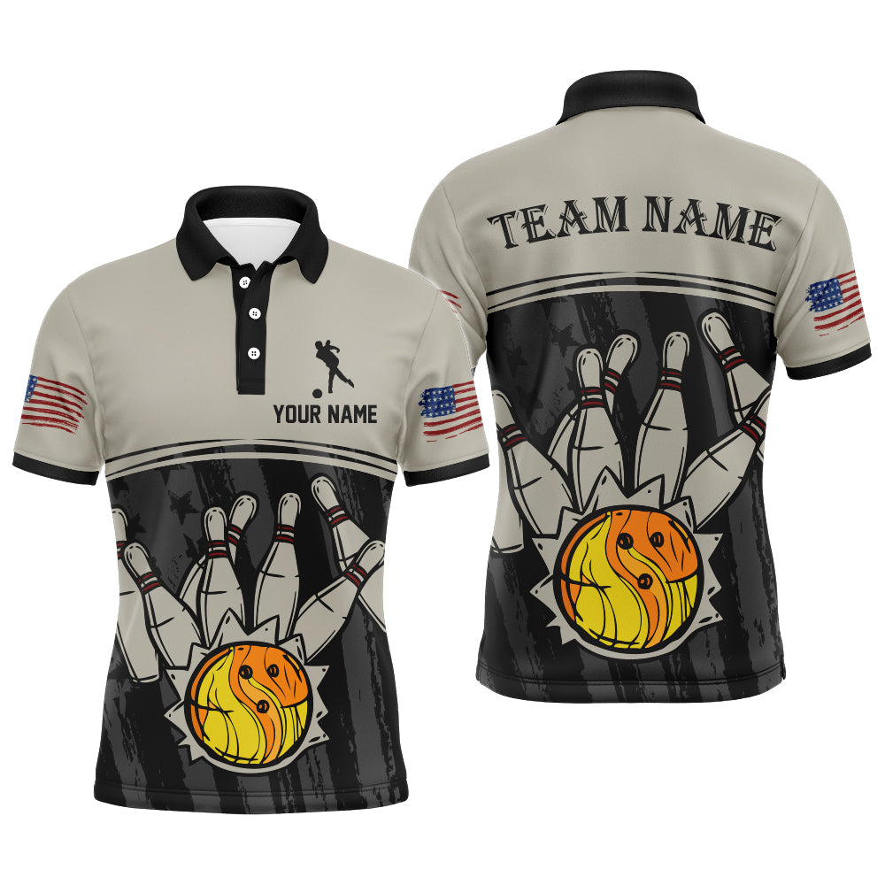 American Flag Bowling Jersey For Men Patriotic Bowling Shirt Team League Bowling Polo Shirt BDT310