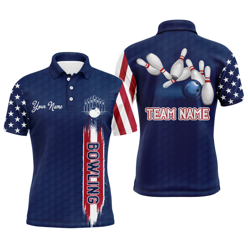 American Flag Bowling Shirt Men Custom Bowling Polo Shirt Team League Bowling Jersey BDT273